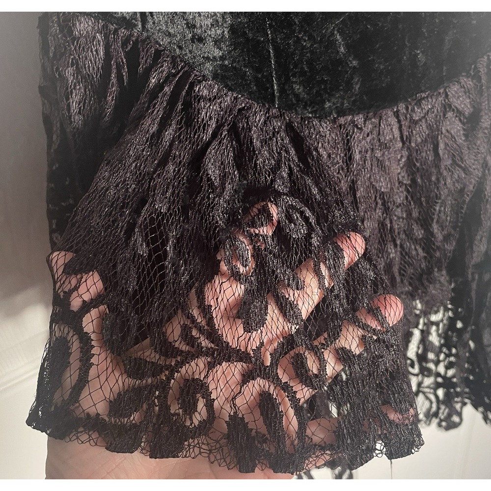 Vintage All That Jazz Dress Women Medium Black Velvet Lace Tiered 90s Whimsigoth - Picture 3 of 9